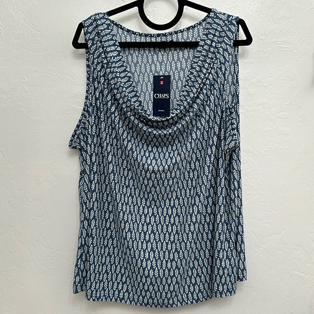 Chaps Summer Group Blue Print Draped Scoop Neck Sleeveless Blouse